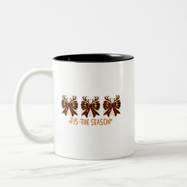 Weihnachtsbäume Karierte Bows Rot Zweifarbige Tasse (Links)