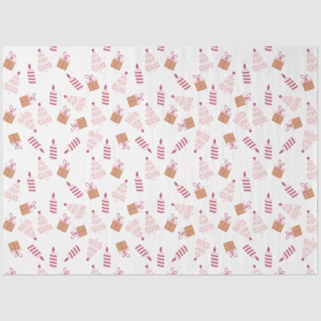 Weihnachtsbäume Kerzen Geschenke Pink Brown Weihna Seidenpapier (Vorderseite)