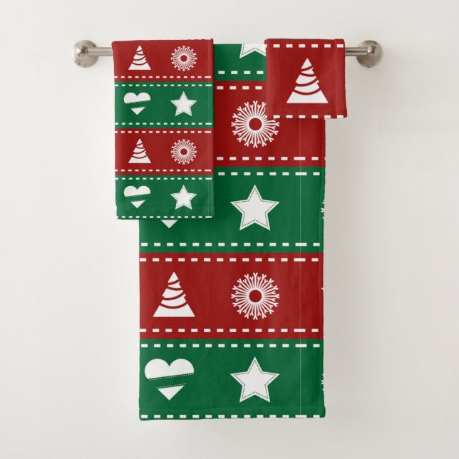 Weihnachtsbäume, Kränze, Herz und Sterne Badhandtuch Set (Insitu)