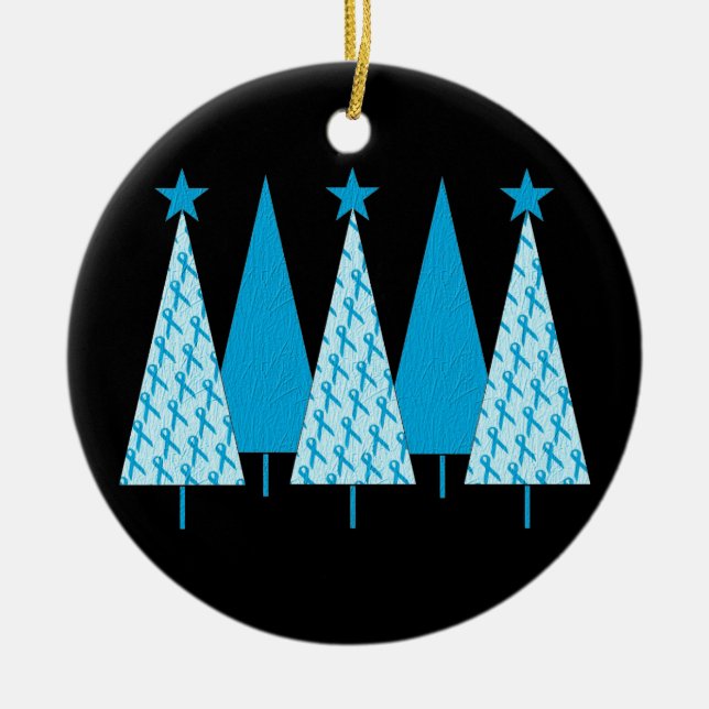 Weihnachtsbäume - Light Blue Ribbon Keramik Ornament (Vorne)