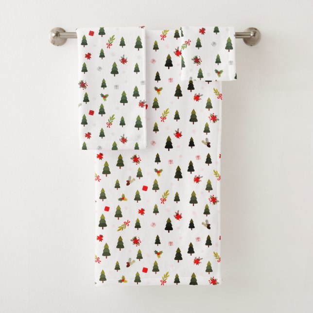 Weihnachtsbäume, Mistletoe & Geschenke Badhandtuch Set (Insitu)