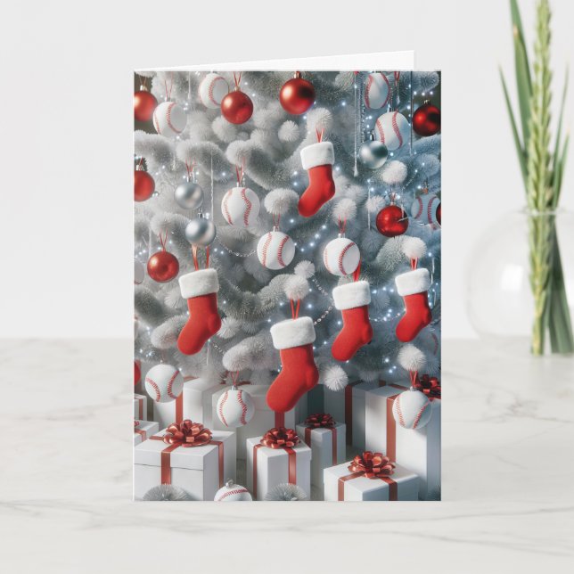 Weihnachtsbäume mit Baseballs Feiertagskarte (Vorderseite)