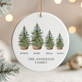 Weihnachtsbäume mit blauem Schleifen Keramik Ornament