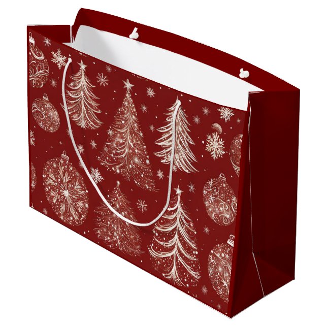Weihnachtsbäume mit Ornamenten Große Geschenktüte (Rückseite Schrägansicht)