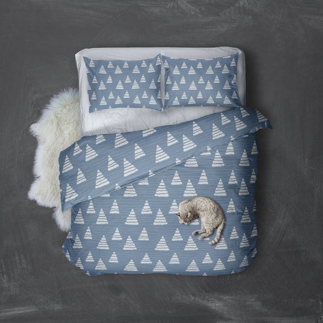 Weihnachtsbäume mit Perlenmuster Kissenbezug (Blue Snowy Christmas tree forest patterned bedding pillow case)