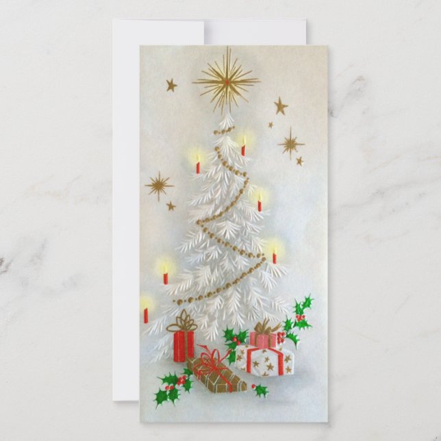 Weihnachtsbäume mit Präsentiertkarte Feiertagskarte (Vorderseite)