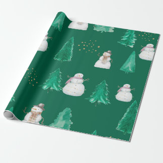 Weihnachtsbäume mit Schneemännern Geschenkpapier