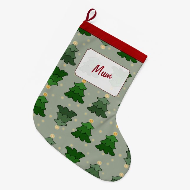 Weihnachtsbäume mit Sternen und individuellem Großer Weihnachtsstrumpf (Vorderansicht (hängend))