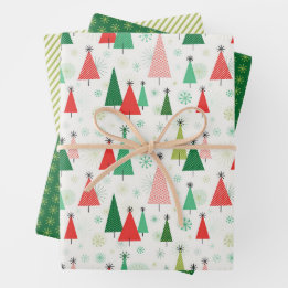 Weihnachtsbäume Mitte des Jahrhunderts grün und ro Geschenkpapier Set