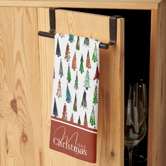 Weihnachtsbäume Monogramm Küchentuch (Drittel gefaltet)