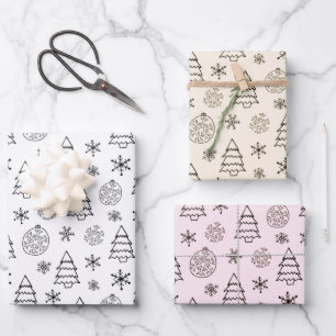Weihnachtsbäume Ornamente Schneeflocken Weihnachte Geschenkpapier Set