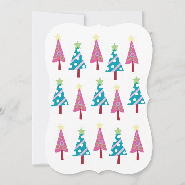 Weihnachtsbäume Pink & Blue Flat Grußkarte Karte (Vorderseite)