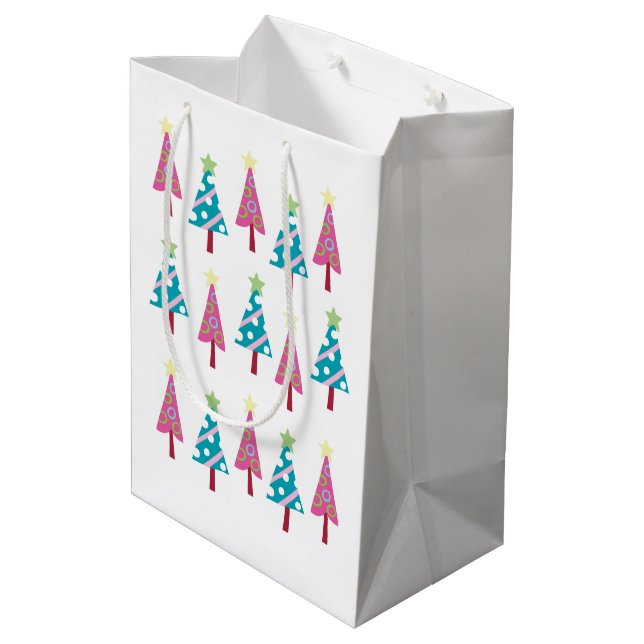 Weihnachtsbäume Pink Blue Gift Taschen Mittlere Geschenktüte (Rückseite Schrägansicht)