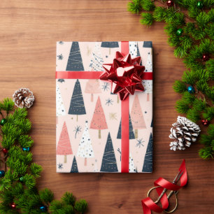Weihnachtsbäume Pink Schwarz Geschenkpapier