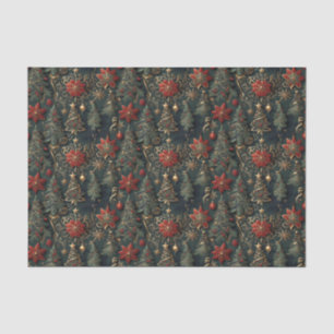 Weihnachtsbäume, Poinsettien, Schneeflocken, Stern Seidenpapier