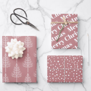 Weihnachtsbäume, Polka Punkte staubige Rose Urlaub Geschenkpapier Set