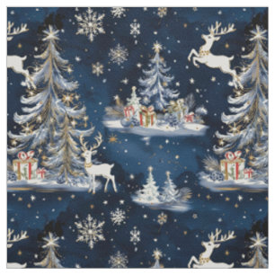 Weihnachtsbäume, Rentiere und Schneeflocken Stoff