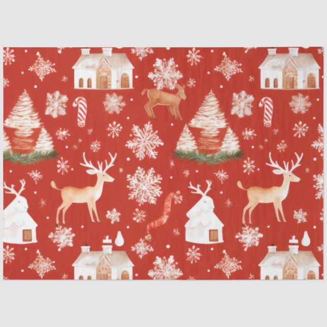 Weihnachtsbäume Rentierschneeflocken Weihnachten Seidenpapier (Vorderseite)