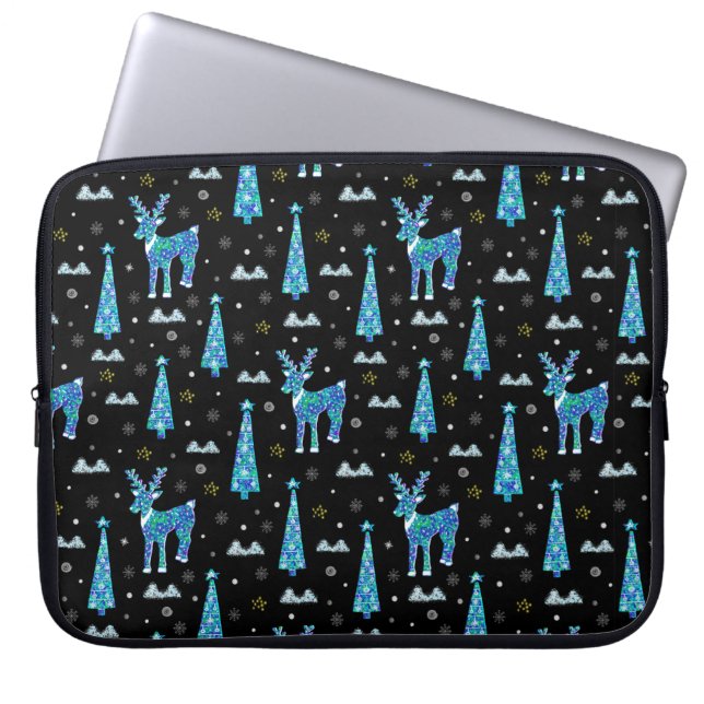 Weihnachtsbäume, Rentierschneeflocken. Winter illu Laptopschutzhülle (Vorderseite)