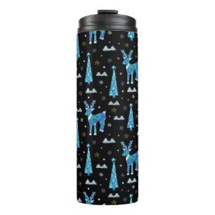Weihnachtsbäume, Rentierschneeflocken. Winter illu Thermosbecher