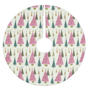 Weihnachtsbäume Retro Rosa Gold Grün   Polyester Weihnachtsbaumdecke