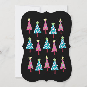 Weihnachtsbäume Rosa & Blau, Schwarze Grußkarte Karte
