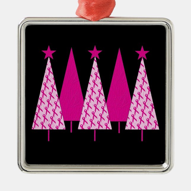 Weihnachtsbäume - Rosa Brustkrebs Schleife Silbernes Ornament (Vorne)