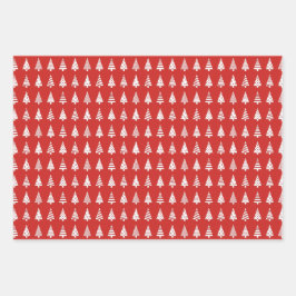 Weihnachtsbäume Rot-Blau-Muster Geschenkpapier Set