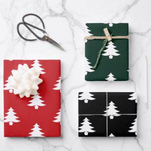 Weihnachtsbäume Rot dunkelkiefer grün Schwarz-weiß Geschenkpapier Set