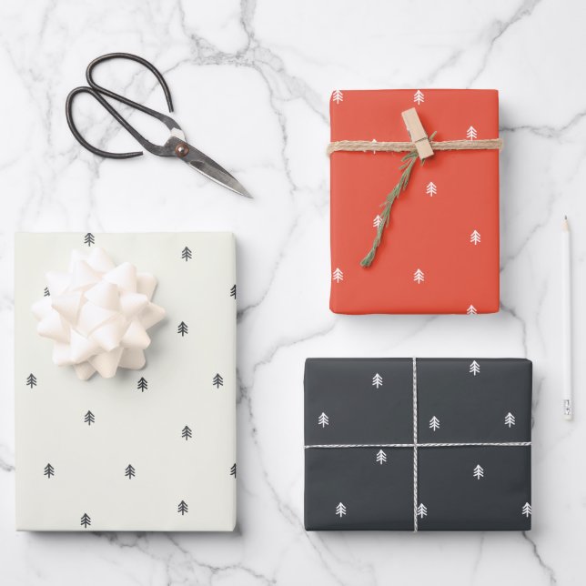 Weihnachtsbäume Rustikal Minimalistisch skandinavi Geschenkpapier Set (Vorderseite)