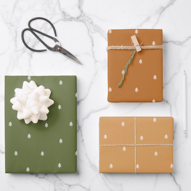 Weihnachtsbäume Rustikal Minimalistisch skandinavi Geschenkpapier Set (Vorderseite)