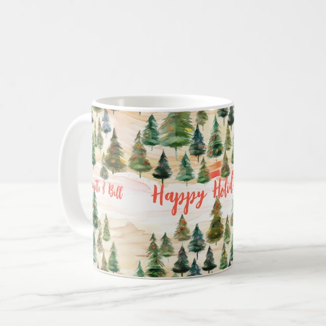 Weihnachtsbäume Rustikaler Wald Kaffeetasse (Vorderseite Links)