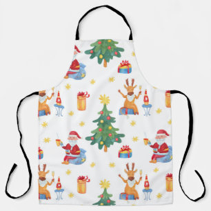 Weihnachtsbäume, Santa: Aquarellmuster. Schürze