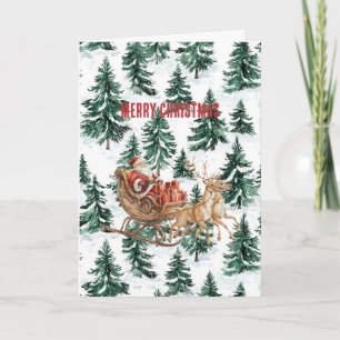 Weihnachtsbäume Santa im Schlitten Rentiere Karte