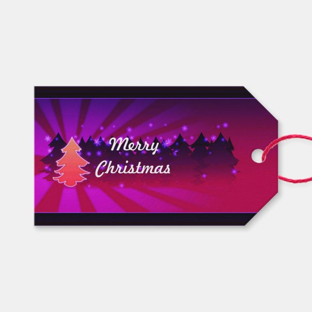 Weihnachtsbäume Schatten von Lila Geschenktafeln Geschenkanhänger (Vorderseite (Horizontal))