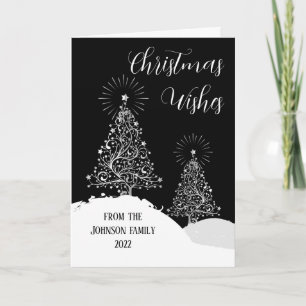 Weihnachtsbäume Schnee Modern Silber Design Karte