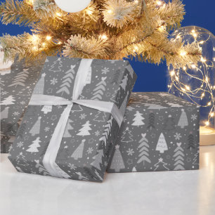Weihnachtsbäume Schneeflocke Grau und Weiß Weihnac Geschenkpapier