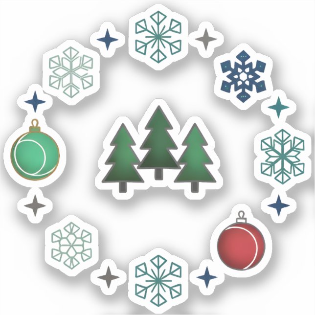 Weihnachtsbäume & Schneeflocken Aufkleber (Vorderseite)