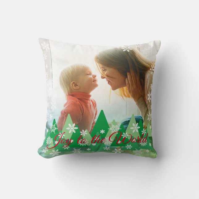 Weihnachtsbäume Schneeflocken Freude am World Foto Kissen (Vorderseite)