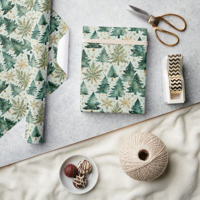 Weihnachtsbäume & Schneeflocken Geschenkpapier (Kunsthandwerk)