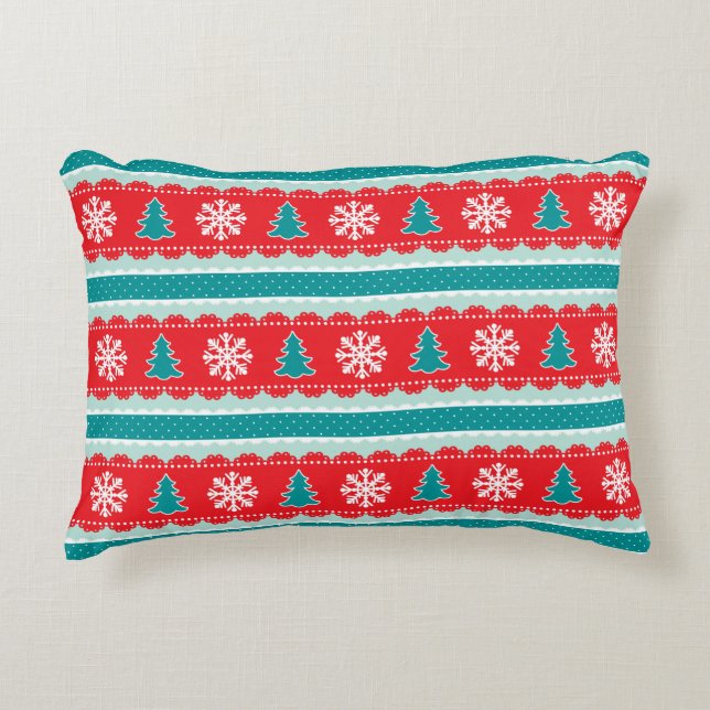 Weihnachtsbäume, Schneeflocken, Polka Dots Muster Dekokissen (Vorderseite)