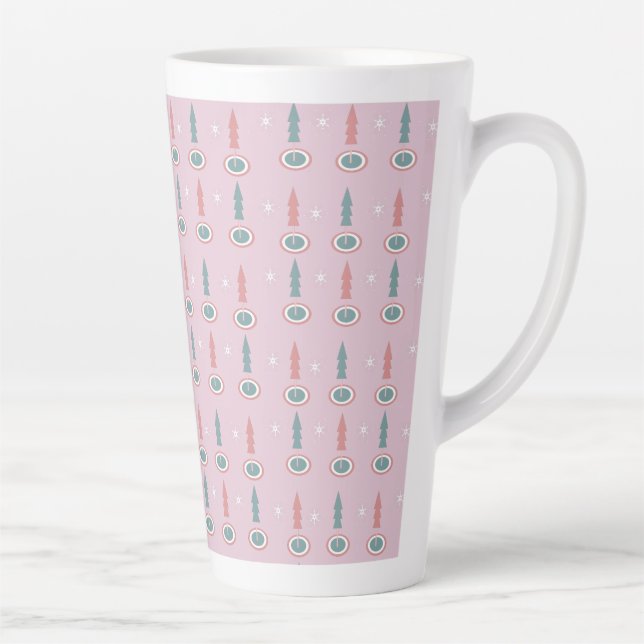 Weihnachtsbäume Schneeflocken Rosa Grün Milchtasse (Rechts)