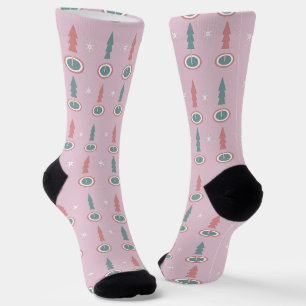Weihnachtsbäume Schneeflocken Rosa Grün Muster Socken