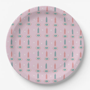 Weihnachtsbäume Schneeflocken Rosa Grün Pappteller