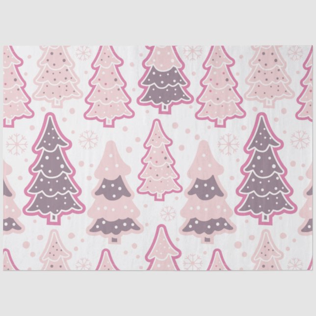 Weihnachtsbäume & Schneeflocken Rosa Weihnachten Seidenpapier (Vorderseite)