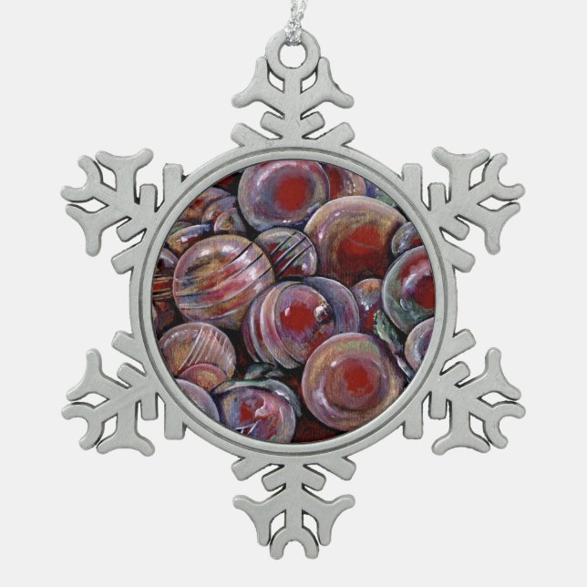 Weihnachtsbäume Schneeflocken Zinn-Ornament (Vorderseite)