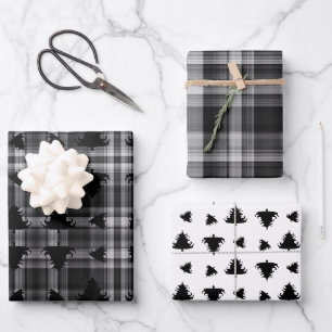 Weihnachtsbäume Schwarz Kariert Geschenkpapier Set