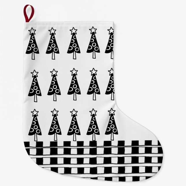 Weihnachtsbäume, Schwarz-Weiß-Strumpf geprüft Großer Weihnachtsstrumpf (Vorderseite)