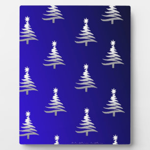 Weihnachtsbäume Silber auf Cobalt Blue Fotoplatte