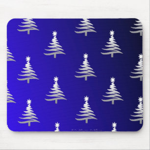 Weihnachtsbäume Silber auf Cobalt Blue Mousepad